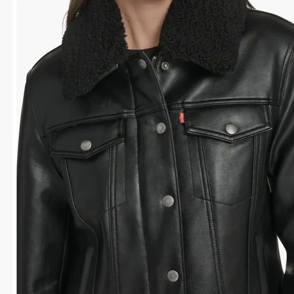 NWT Levi's Faux Leather Tucker Black Jacket Size M Moto Streetwear Retro Utility - Picture 3 of 15